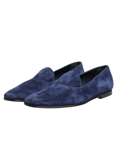 Dolce & Gabbana Blauer Samt DG Logo Loafers Formelle Schuhe
