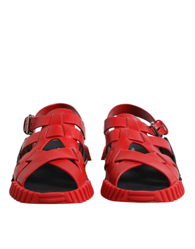 Dolce & Gabbana Rot Schwarz Leder Riemchensandalen Schuhe