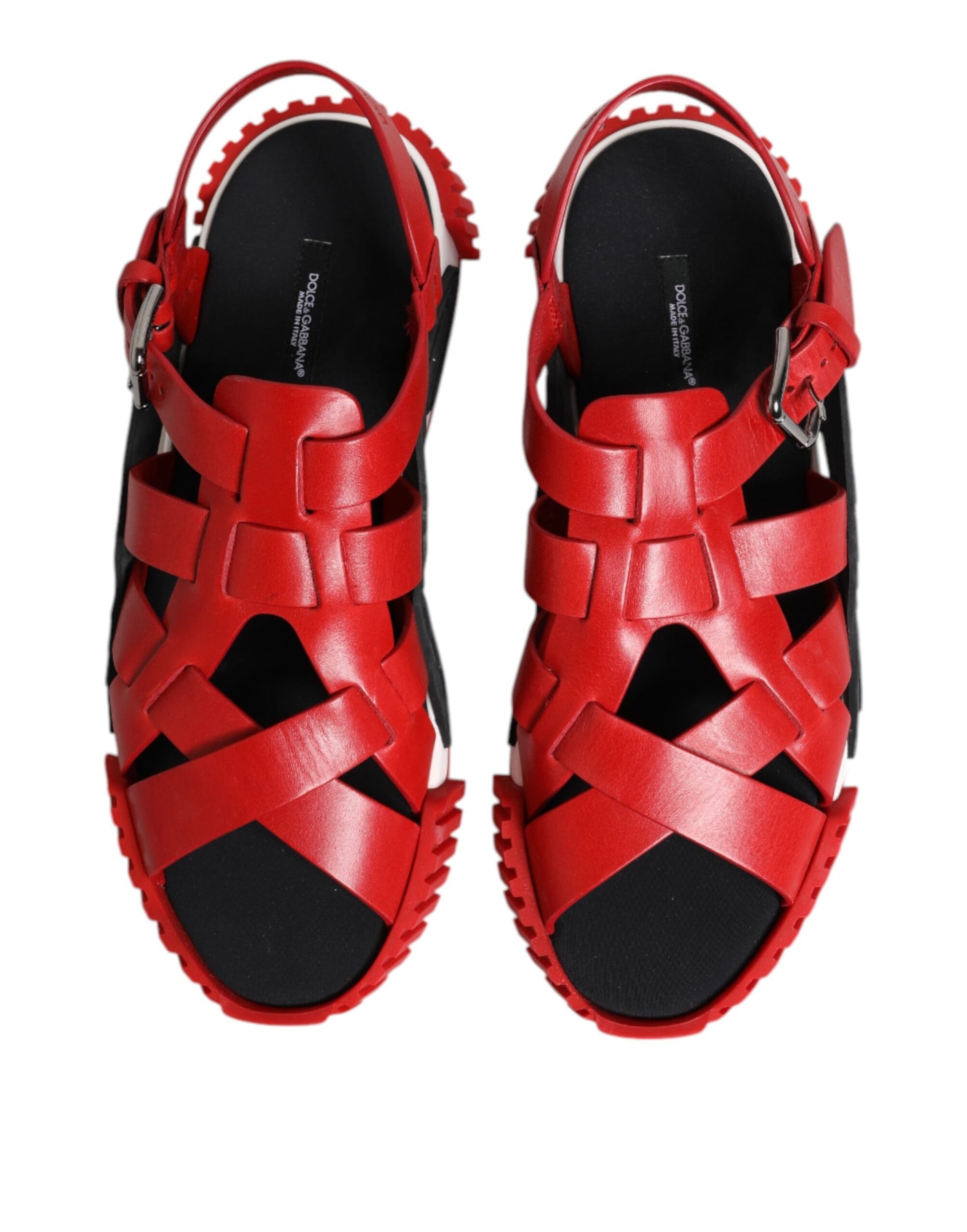 Dolce & Gabbana Rot Schwarz Leder Riemchensandalen Schuhe