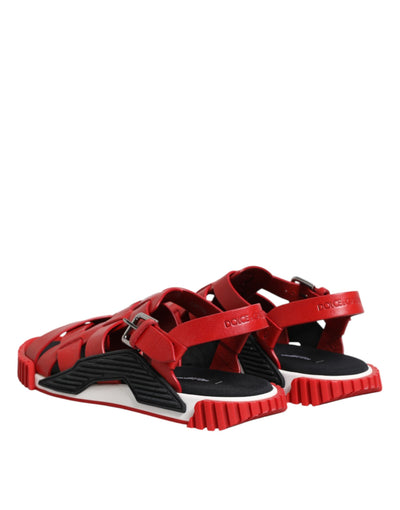 Dolce & Gabbana Rot Schwarz Leder Riemchensandalen Schuhe