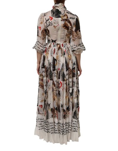 Dolce & Gabbana Multicolor Animal Print Seiden-Ascot-Maxikleid