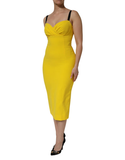 Dolce & Gabbana Gelbes ärmelloses Midikleid aus Polyester