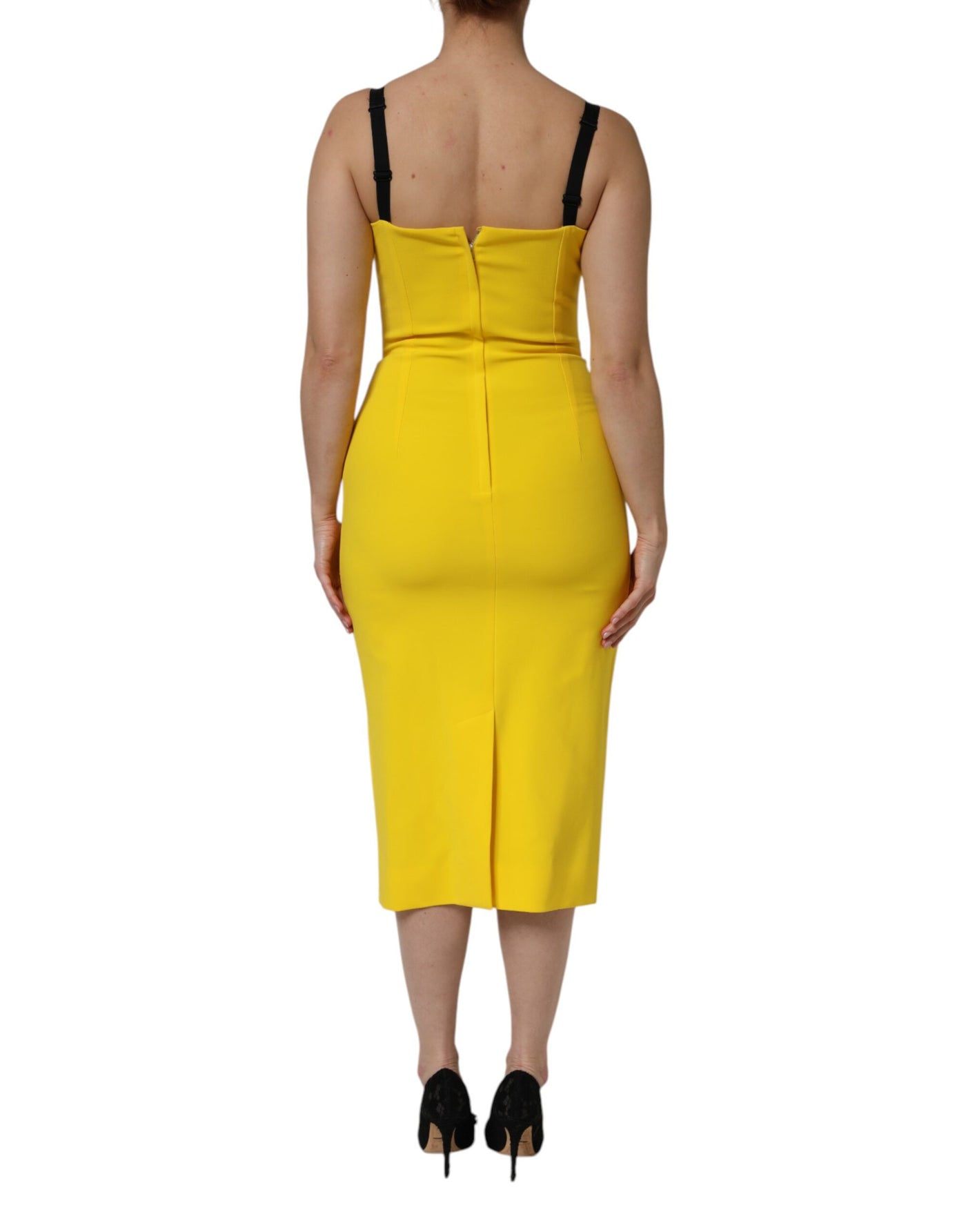 Dolce & Gabbana Gelbes ärmelloses Midikleid aus Polyester