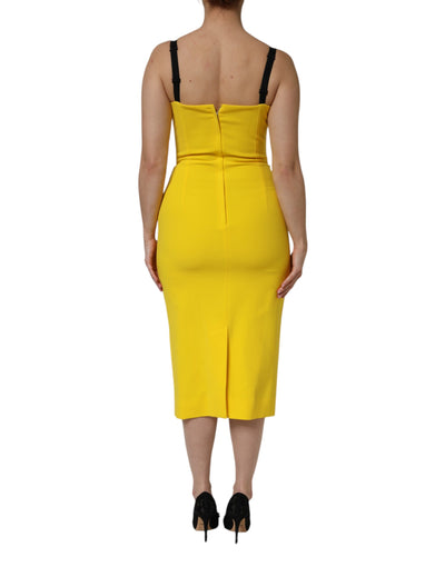 Dolce & Gabbana Gelbes ärmelloses Midikleid aus Polyester