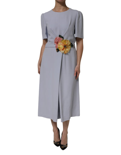 Dolce & Gabbana Graues Viskose-Midikleid mit kurzen Ärmeln