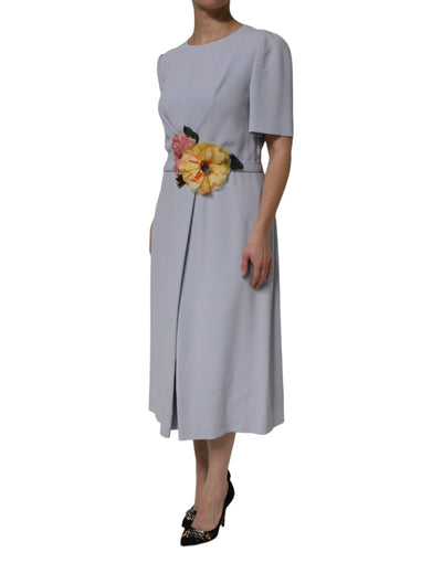 Dolce & Gabbana Graues Viskose-Midikleid mit kurzen Ärmeln
