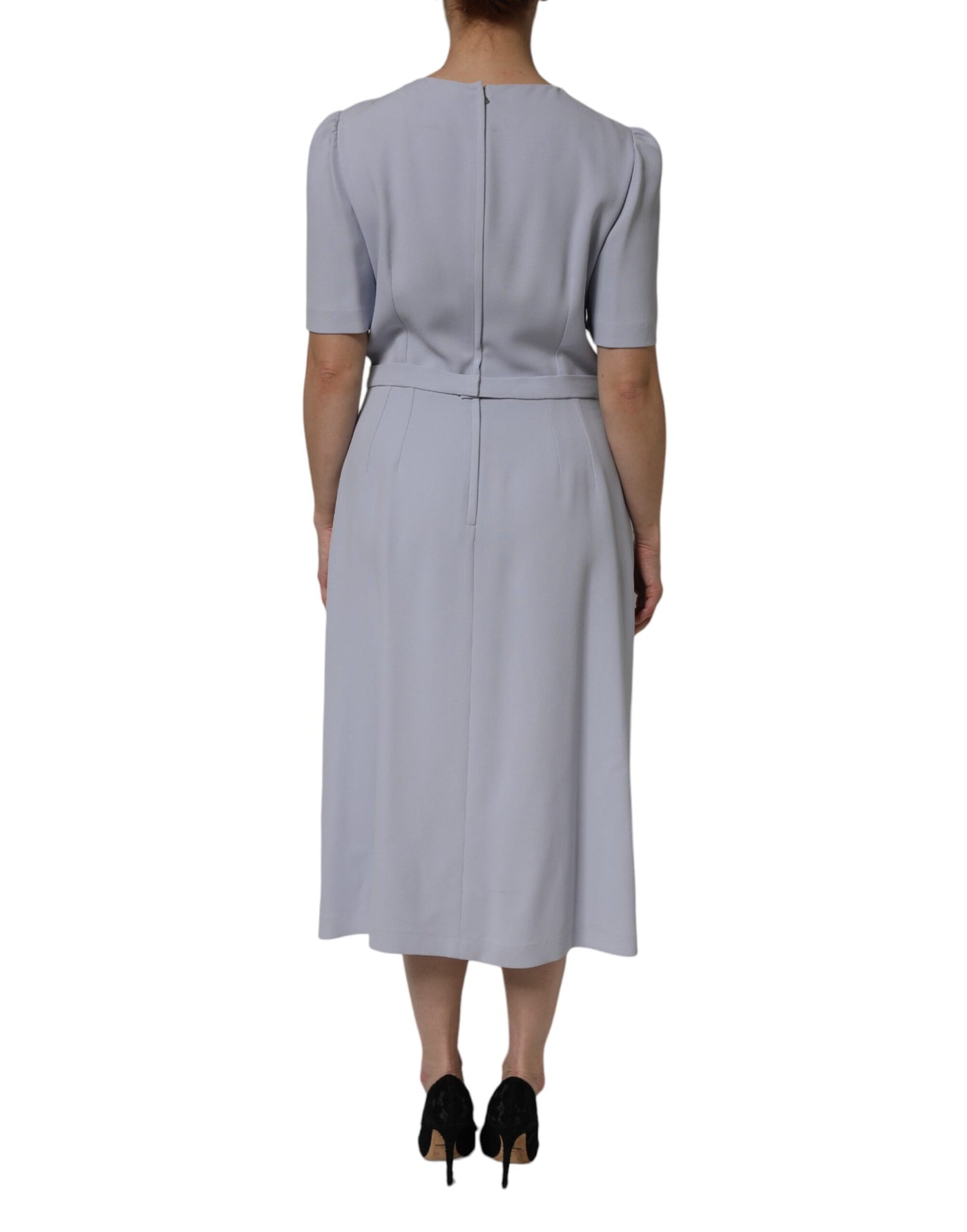 Dolce & Gabbana Graues Viskose-Midikleid mit kurzen Ärmeln
