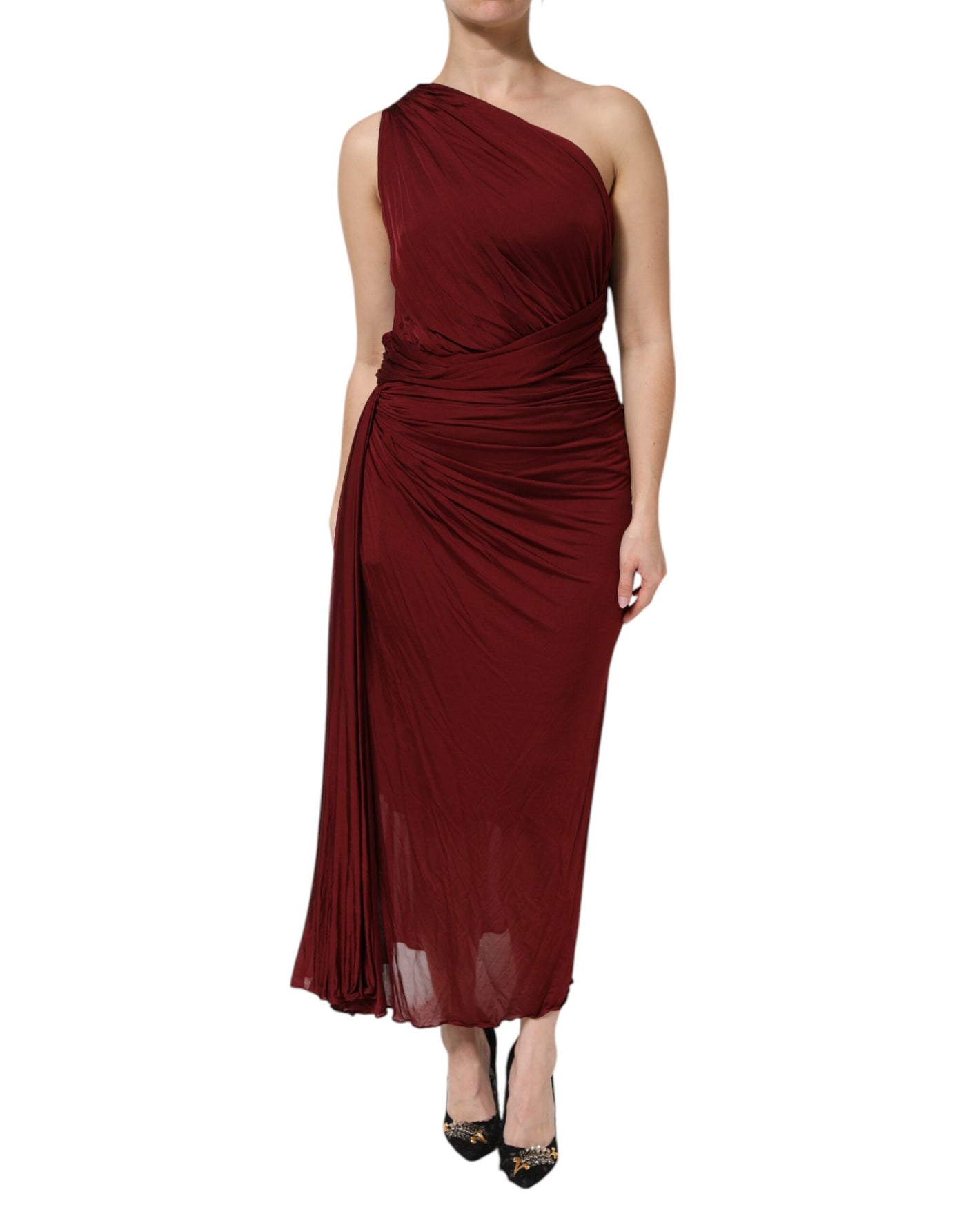 Dolce & Gabbana Rotes Midikleid aus Viskose mit einer Schulter