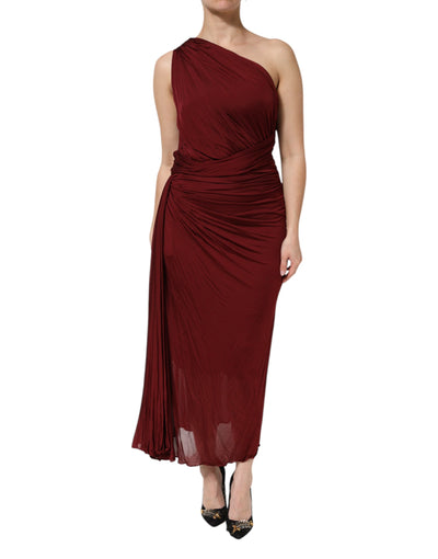 Dolce & Gabbana Rotes Midikleid aus Viskose mit einer Schulter