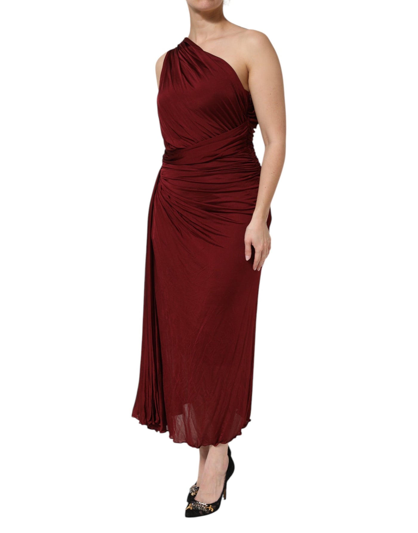 Dolce & Gabbana Rotes Midikleid aus Viskose mit einer Schulter
