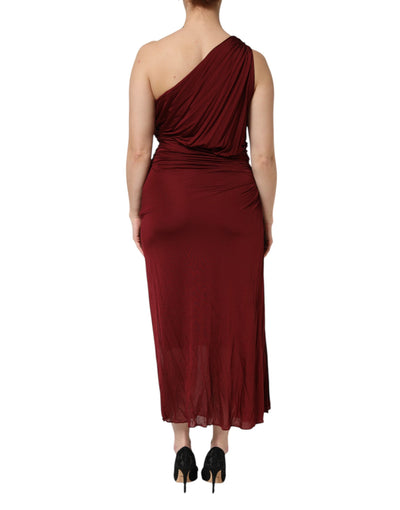 Dolce & Gabbana Rotes Midikleid aus Viskose mit einer Schulter