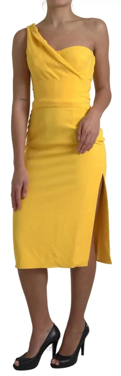Dolce & Gabbana Gelbes Midikleid mit einem Schulterschlitz und Mantel