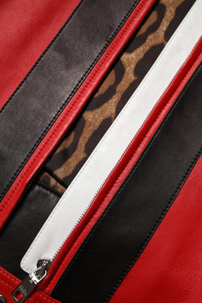 Dolce & Gabbana Multicolor Leder Biker Mantel Jacke mit Reißverschluss