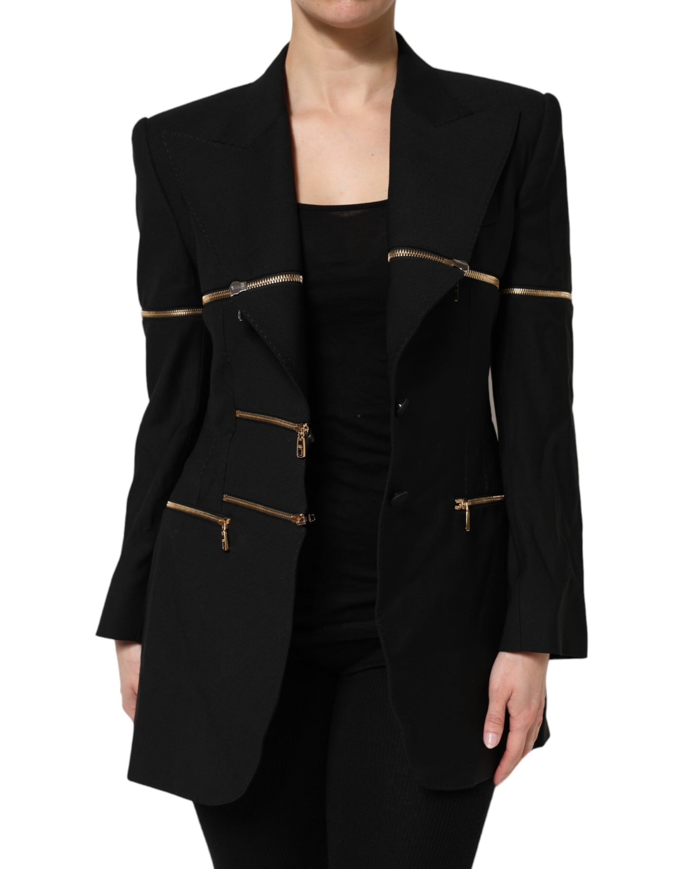 Dolce & Gabbana Schwarze Blazerjacke aus Wolle mit Reißverschluss