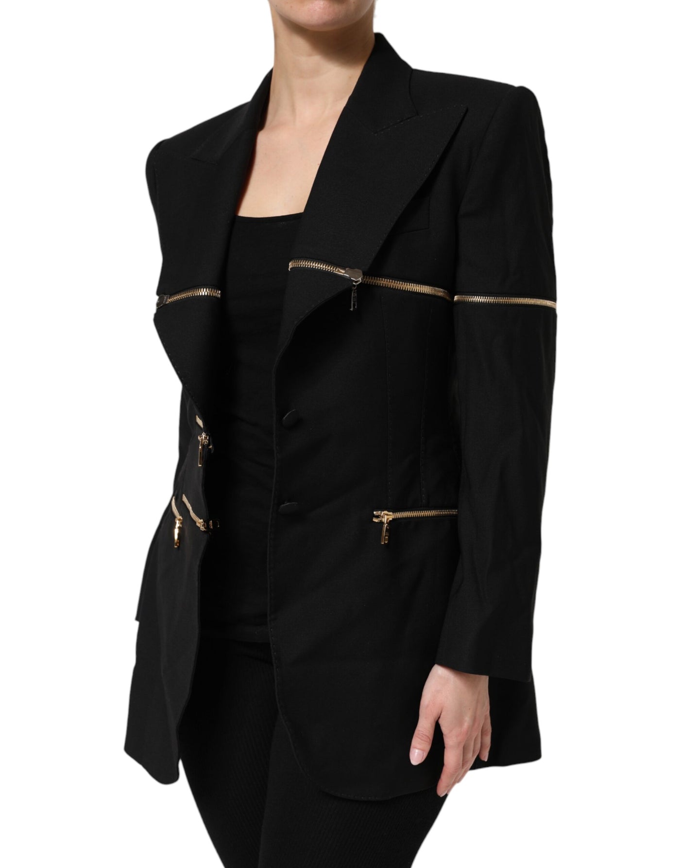 Dolce & Gabbana Schwarze Blazerjacke aus Wolle mit Reißverschluss