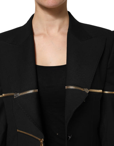 Dolce & Gabbana Schwarze Blazerjacke aus Wolle mit Reißverschluss
