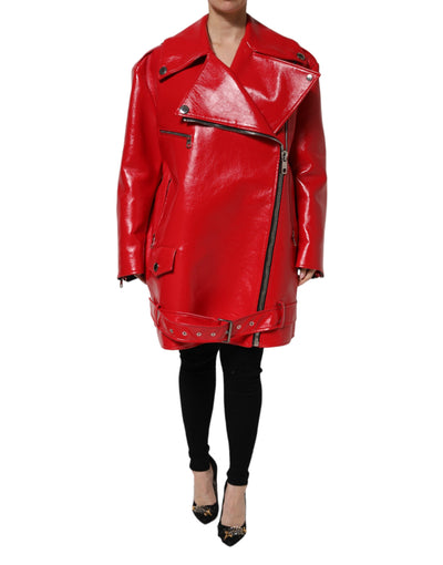 Dolce & Gabbana Rote Lammfelljacke mit Reißverschluss