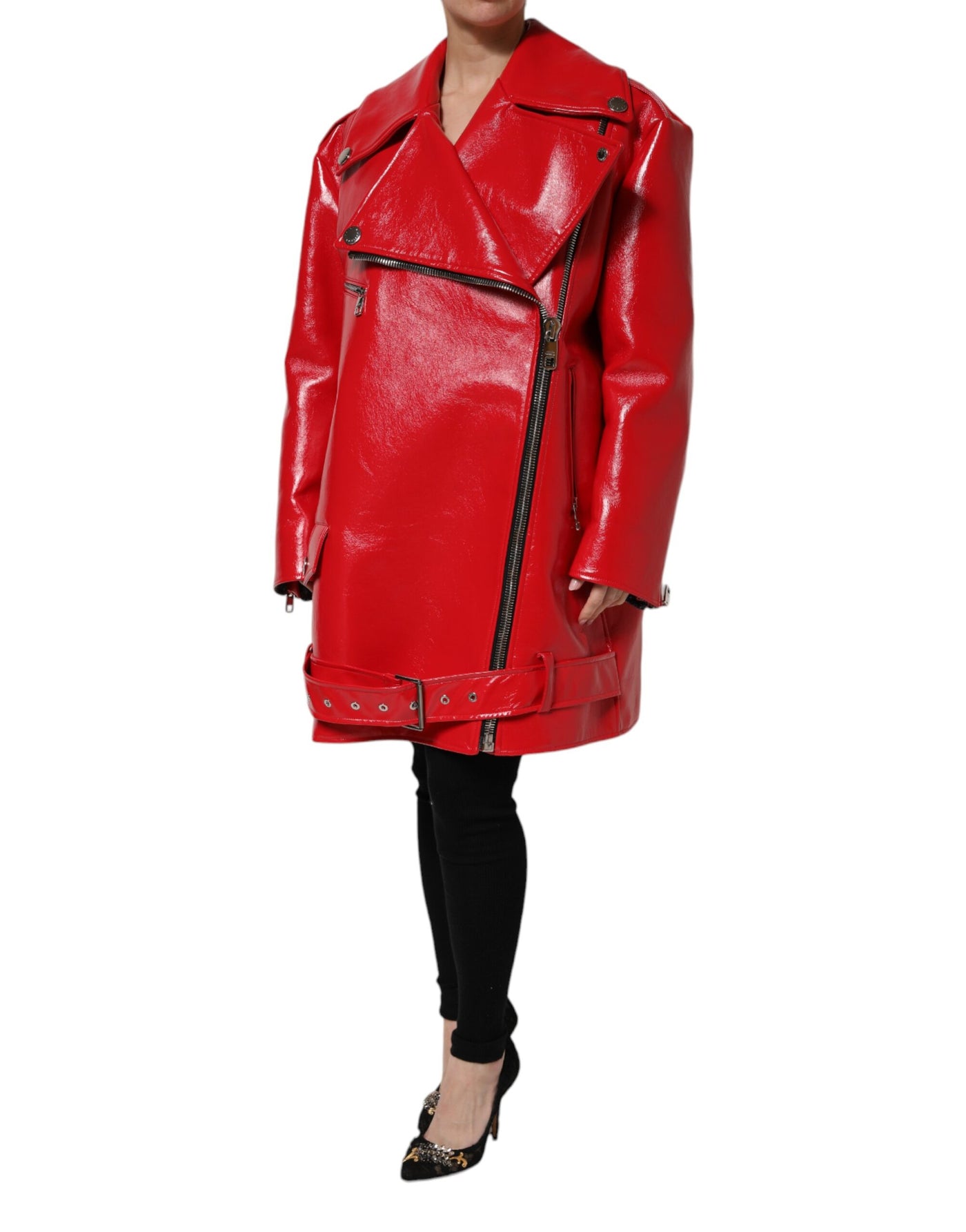 Dolce & Gabbana Rote Lammfelljacke mit Reißverschluss