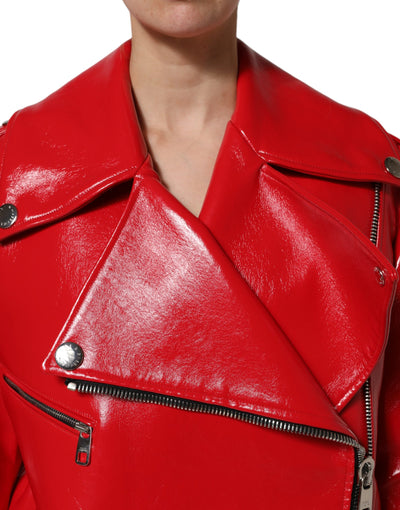 Dolce & Gabbana Rote Lammfelljacke mit Reißverschluss