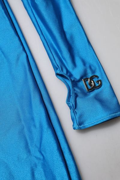 Dolce & Gabbana Blauer Nylon-Rollkragen-Bodycon-Jumpsuit-Kleid