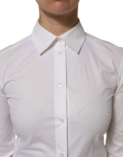 Dolce & Gabbana Weißes Baumwollhemd mit langen Ärmeln und Kragen