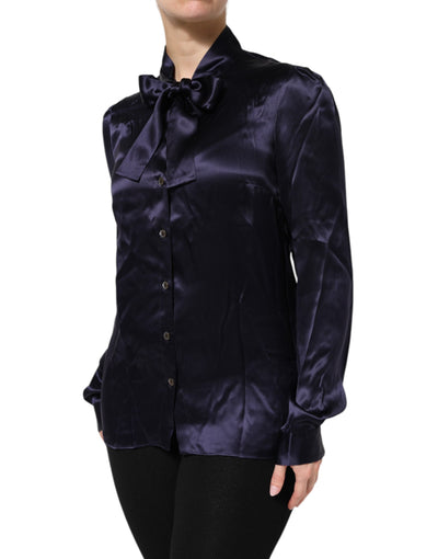 Dolce & Gabbana Dunkelviolettes Seidenblusentop mit Ascot-Kragen