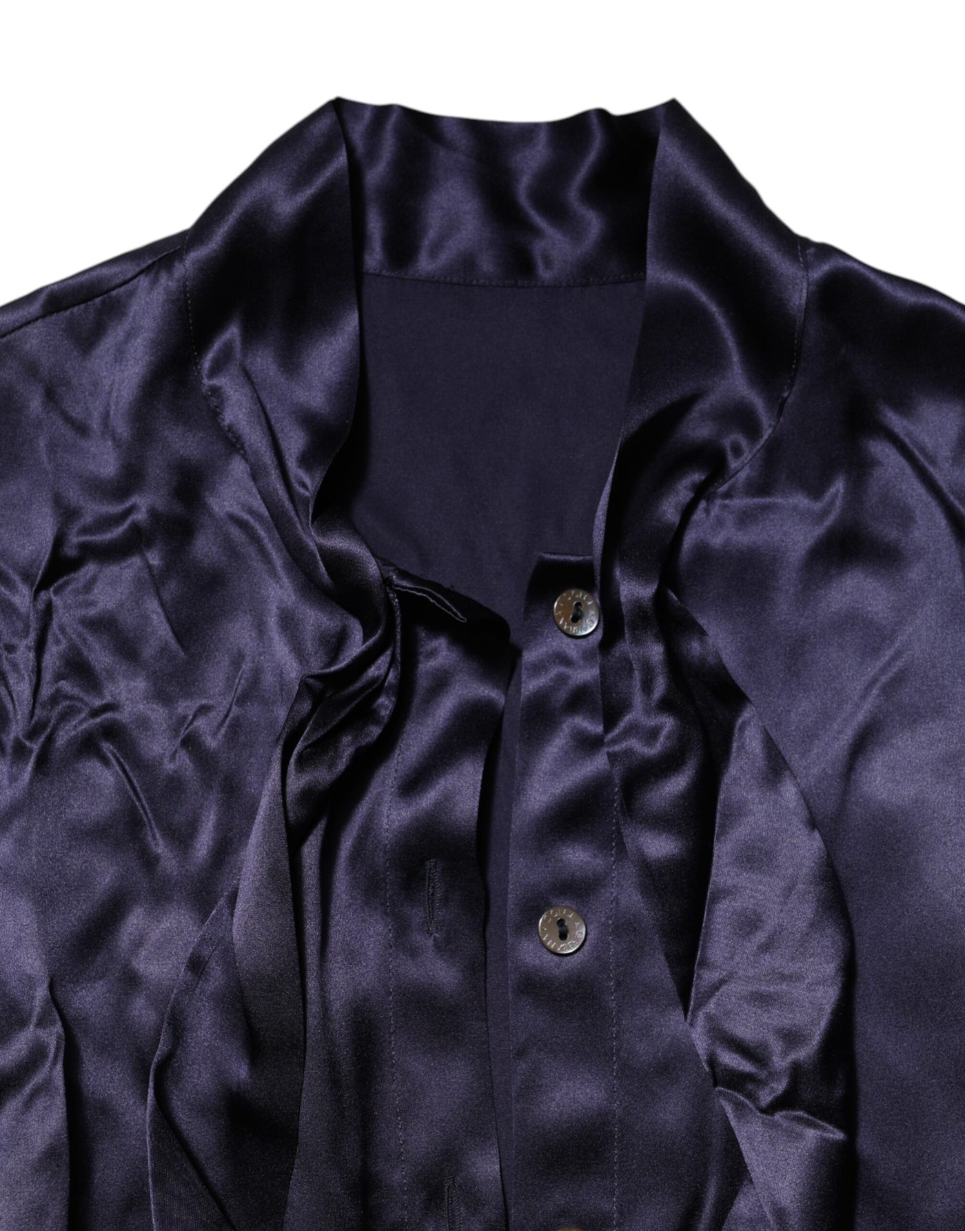 Dolce & Gabbana Dunkelviolettes Seidenblusentop mit Ascot-Kragen