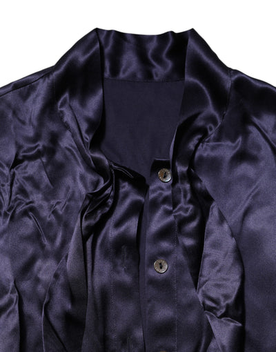 Dolce & Gabbana Dunkelviolettes Seidenblusentop mit Ascot-Kragen