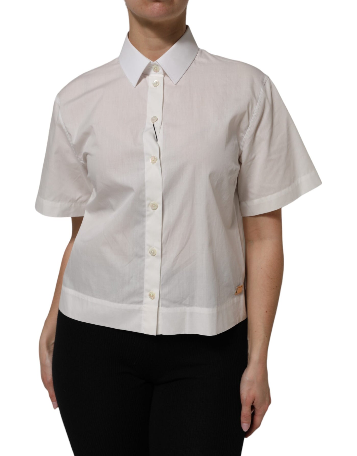 Dolce & Gabbana Weißes Baumwoll-Shirt mit kurzen Ärmeln und Kragen
