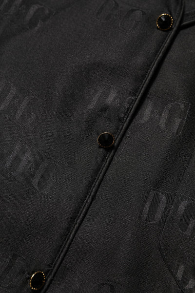 Dolce & Gabbana Schwarzes Seiden-DG besticktes langärmeliges Top