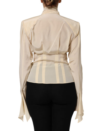 Dolce & Gabbana Hellgelbe Seidenbluse mit Ascot-Kragen