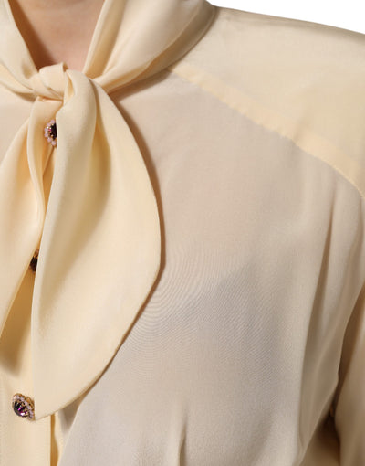 Dolce & Gabbana Hellgelbe Seidenbluse mit Ascot-Kragen