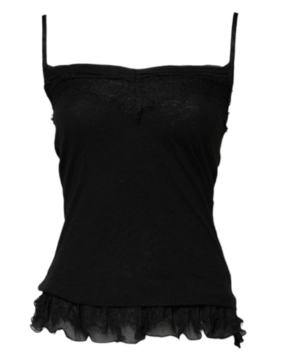 Scervino Street Schwarzes ärmelloses Tanktop aus Wolle mit quadratischem Ausschnitt