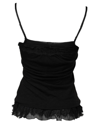 Scervino Street Schwarzes ärmelloses Tanktop aus Wolle mit quadratischem Ausschnitt