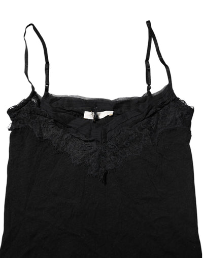 Scervino Street Schwarzes ärmelloses Tanktop aus Wolle mit quadratischem Ausschnitt