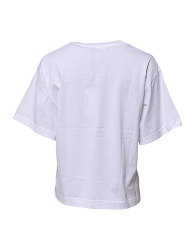 Dolce & Gabbana Weißes T-Shirt mit Rundhalsausschnitt und Grafikdruck aus Baumwolle