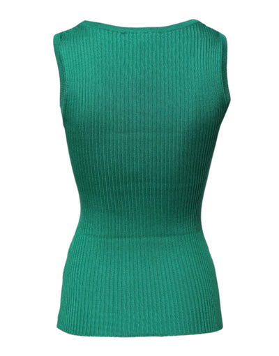 Dolce & Gabbana Grünes ärmelloses Tank-Top aus Seide mit Rundhalsausschnitt