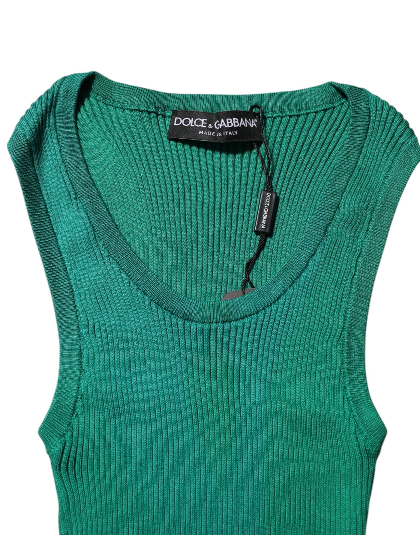 Dolce & Gabbana Grünes ärmelloses Tank-Top aus Seide mit Rundhalsausschnitt