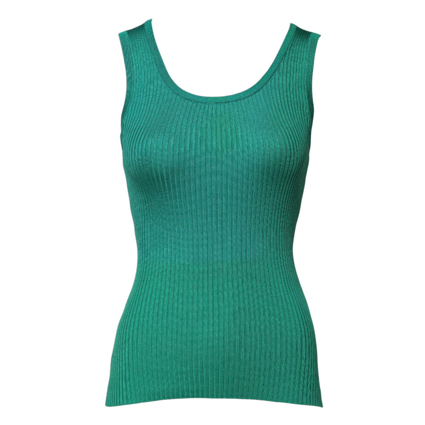 Dolce & Gabbana Grünes ärmelloses Tank-Top aus Seide mit Rundhalsausschnitt