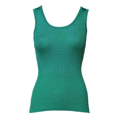 Dolce & Gabbana Grünes ärmelloses Tank-Top aus Seide mit Rundhalsausschnitt