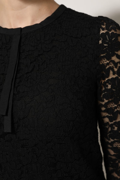 Dolce & Gabbana Schwarzes Nylon-Spitzen-Langarmblusen-Top
