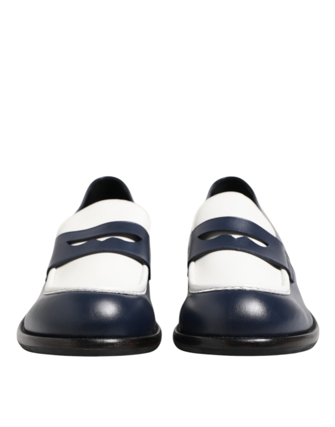 Dolce & Gabbana Schwarz Weiß Leder Slip On Loafers Männer Kleid Schuhe