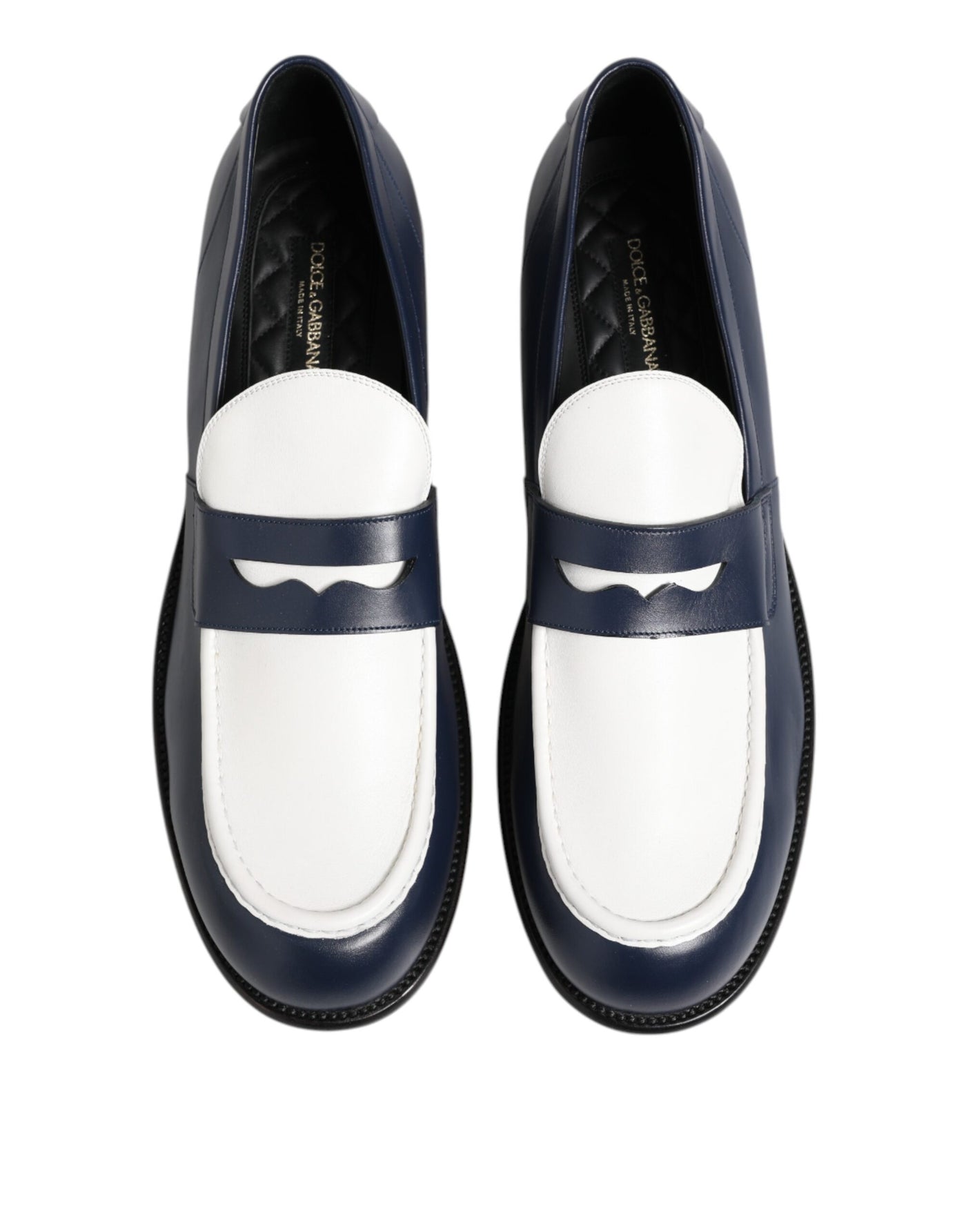 Dolce & Gabbana Schwarz Weiß Leder Slip On Loafers Männer Kleid Schuhe