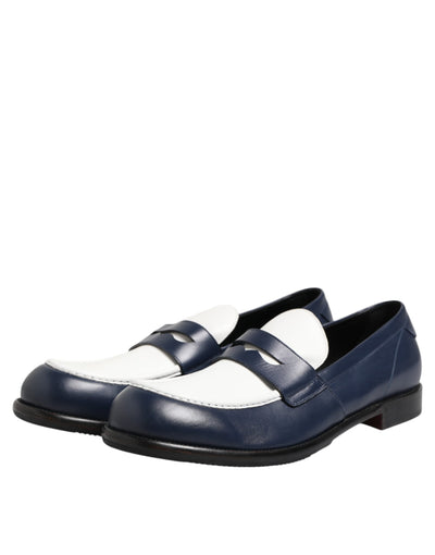 Dolce & Gabbana Schwarz Weiß Leder Slip On Loafers Männer Kleid Schuhe