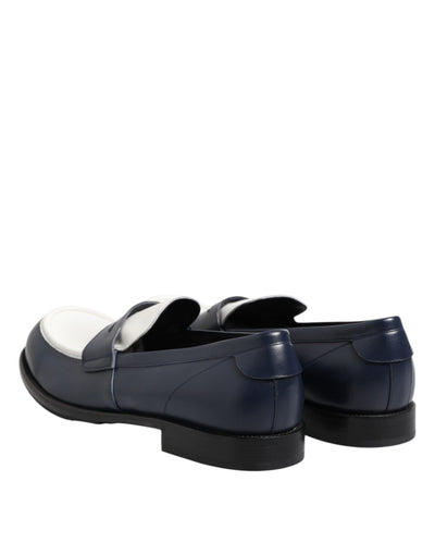 Dolce & Gabbana Schwarz Weiß Leder Slip On Loafers Männer Kleid Schuhe