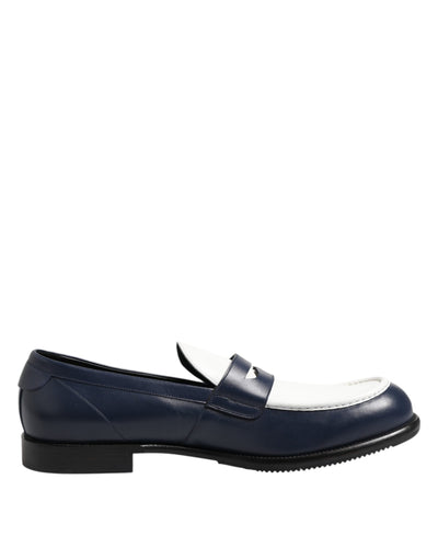 Dolce & Gabbana Schwarz Weiß Leder Slip On Loafers Männer Kleid Schuhe
