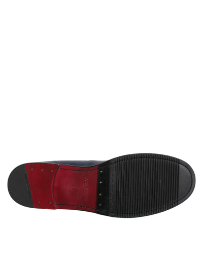 Dolce & Gabbana Schwarz Weiß Leder Slip On Loafers Männer Kleid Schuhe