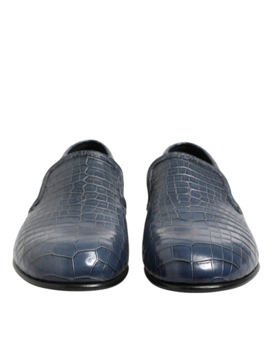 Dolce & Gabbana Blaue Exotische Leder Slip On Loafers Männer Kleid Schuhe