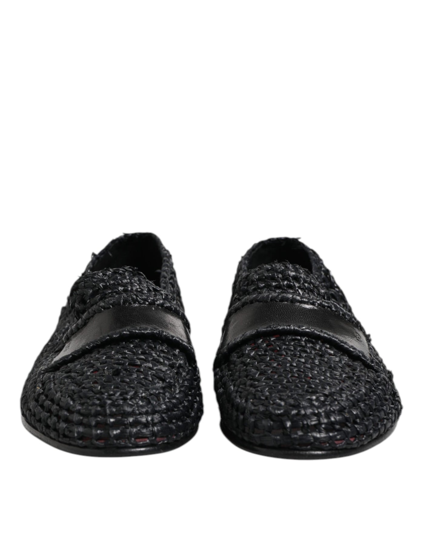 Dolce & Gabbana Schwarzes gewebtes Leder Slip On Loafers Männer Schuhe