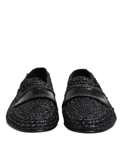 Dolce & Gabbana Schwarzes gewebtes Leder Slip On Loafers Männer Schuhe